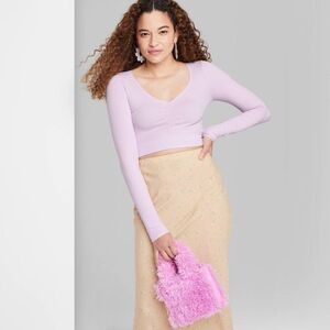 NWT-Wild Fable-Long Sleeve V-Neck Front Cinch Fitted Top -light violet-Size XL